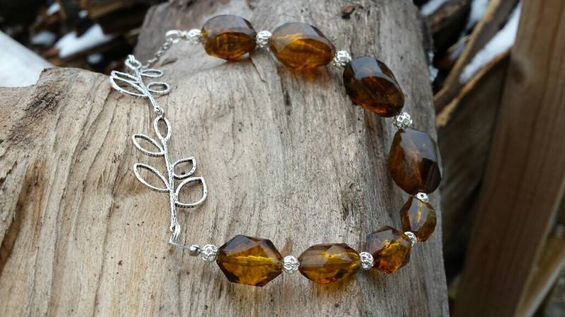 Schildpatt Harz Bead & Silber Blatt Halskette von dodeca12