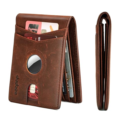 doeboe AirTag Brieftaschen-Hülle, echtes Leder Bargeld Kreditkarte Bifold Wallet für Air Tag GPS Tracker, Minimalistische RFID-Blockierung Slim Front Pocket Wallet, braun, Minimalistisch von doeboe