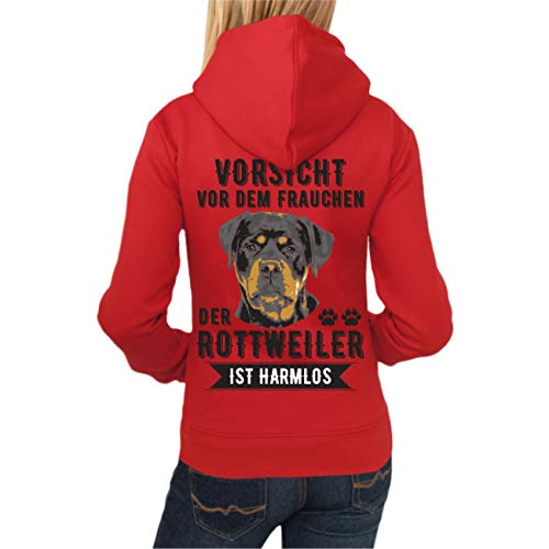 dog like a boss Frauen und Damen Kapuzenpullover Vorsicht vor dem Frauchen der Rottweiler ist harmlos (mit Rückendruck) Größe XS - XXL von dog like a boss