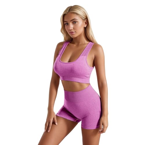 dohomiryo Damen 2-teiliges Nahtloses Trainingsanzug Laufbekleidung Fitness Kleidung Yoga Outfit Jogginganzug Set Freizeitanzug Hellrot M von dohomiryo