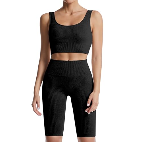 dohomiryo Damen 2-teiliges Nahtloses Trainingsanzug Sport Bra und Shorts Yoga Outfit Jogginganzug Set Freizeitanzug Schwarz S von dohomiryo