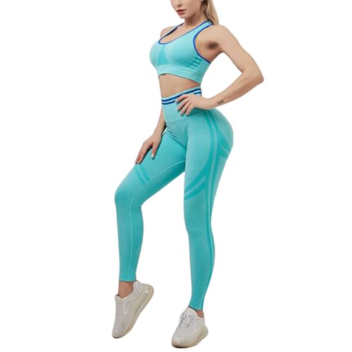 dohomiryo Damen Sportanzüge 2 Stücke Nahtlose Outfit Traingsanzug Jogginganzug Sport Bra und Leggings Bekleidungssets Yoga Outfit Freizeitanzug Sportswear Grün L von dohomiryo