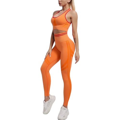 dohomiryo Damen Sportanzüge 2 Stücke Nahtlose Outfit Traingsanzug Jogginganzug Sport Bra und Leggings Bekleidungssets Yoga Outfit Freizeitanzug Sportswear Orange S von dohomiryo