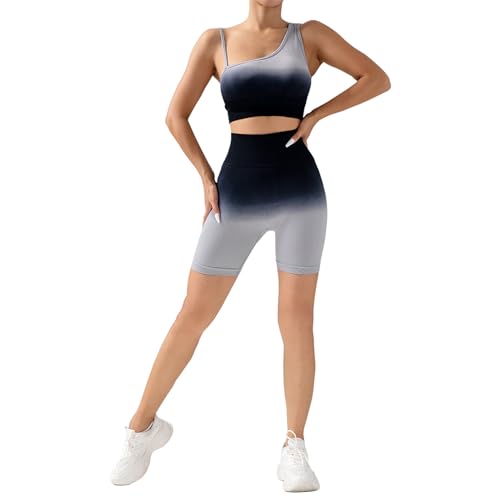 dohomiryo Damen Sportanzüge Jogginganzug Sport Sets 2 Teilig Farbverlauf Hohe Taille Leggings+Sport-BH Yoga Outfit Jogginganzug Set Freizeitanzug Schwarzgrau M von dohomiryo