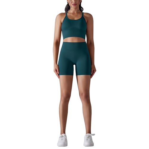 dohomiryo Damen Sportanzüge Jogginganzug Sport Sets 2 Teilig Hohe Taille Leggings+Sport-BH Yoga Outfit Jogginganzug Set Freizeitanzug Dunkelgrün S von dohomiryo