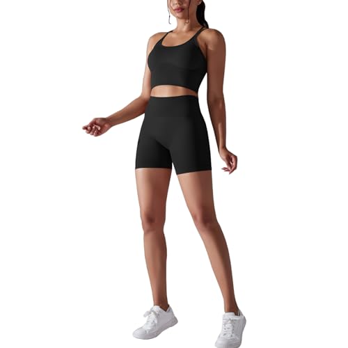 dohomiryo Damen Sportanzüge Jogginganzug Sport Sets 2 Teilig Hohe Taille Leggings+Sport-BH Yoga Outfit Jogginganzug Set Freizeitanzug Schwarz M von dohomiryo