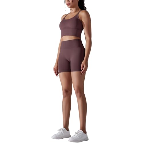 dohomiryo Damen Sportanzüge Jogginganzug Sport Sets 2 Teilig Hohe Taille Leggings+Sport-BH Yoga Outfit Jogginganzug Set Freizeitanzug Violett S von dohomiryo
