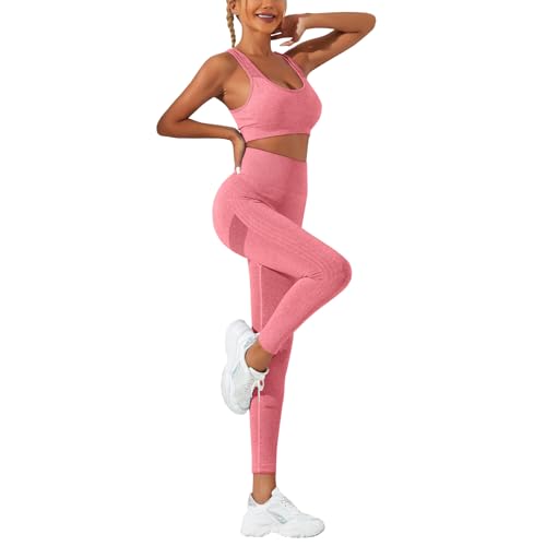 dohomiryo Damen Sportanzüge Jogginganzug Sport Sets 2 Teilig Workout Outfit Set Sport Bra und Hohe Taille Yoga Leggings Activewear Freizeitanzug Rosa S von dohomiryo