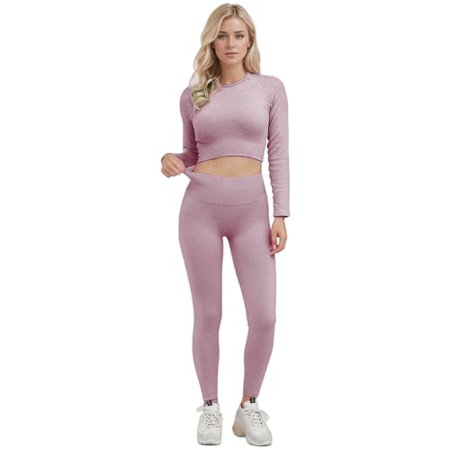 dohomiryo Damen Sportanzüge Jogginganzug Sport Sets 2 Teilig Workout Outfit Set Sport Strumpfhosen+Hohe Taille Yoga Leggings Yoga Outfit Freizeitanzug Sportswear Hellrot L von dohomiryo