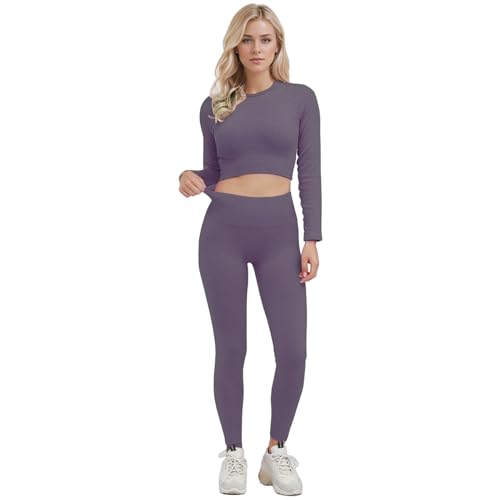 dohomiryo Damen Sportanzüge Jogginganzug Sport Sets Workout Outfit Set 2 Teilig Sport Strumpfhosen & Hohe Taille Yoga Leggings Yoga Outfit Freizeitanzug Sportswear Dunkellila M von dohomiryo