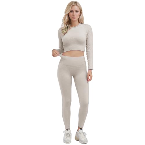 dohomiryo Damen Sportanzüge Jogginganzug Sport Sets Workout Outfit Set 2 Teilig Sport Strumpfhosen & Hohe Taille Yoga Leggings Yoga Outfit Freizeitanzug Sportswear Khaki L von dohomiryo