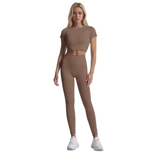 dohomiryo Damen Sportanzug Jogginganzug Sport Sets 2 Teilig Workout Outfit Set Sport Crop Top+Hohe Taille Yoga Leggings Fitness Bekleidungsset Strumpfhosenun L von dohomiryo