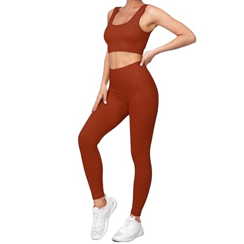 dohomiryo Damen Traingsanzug Sport Sets Sport Top und hohe Taille Hosen 2 Stücke Bekleidungssets Yoga Outfit Jogginganzug Set Freizeitanzug Rot S von dohomiryo