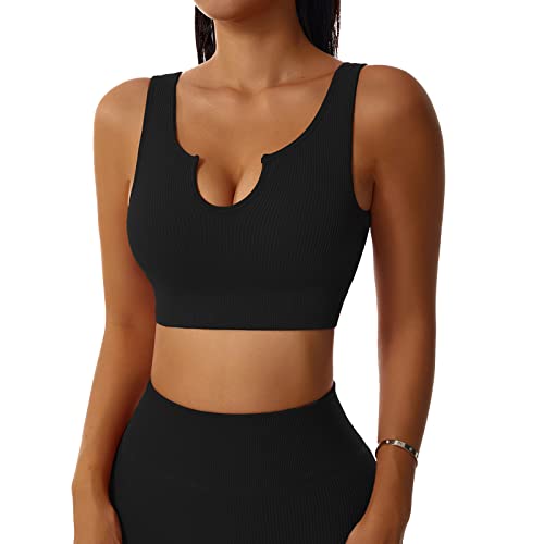 dohomiryo Workout Outfits Set Damen, 2-Piece Set, Seamless Yoga Outfits, Sports Bra + High Waist Leggings, Women's Tracksuit Set Schwarz L von dohomiryo