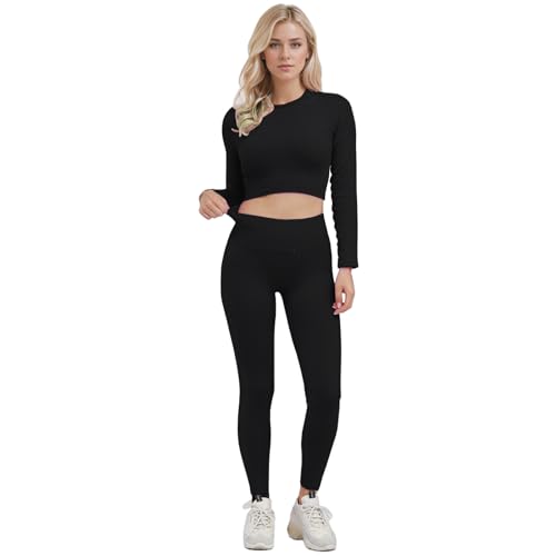 dohomiryo Damen Sportanzüge Jogginganzug Sport Sets 2 Teilig Workout Outfit Set Sport Strumpfhosen+Hohe Taille Yoga Leggings Yoga Outfit Freizeitanzug Sportswear Schwarz L von dohomiryo