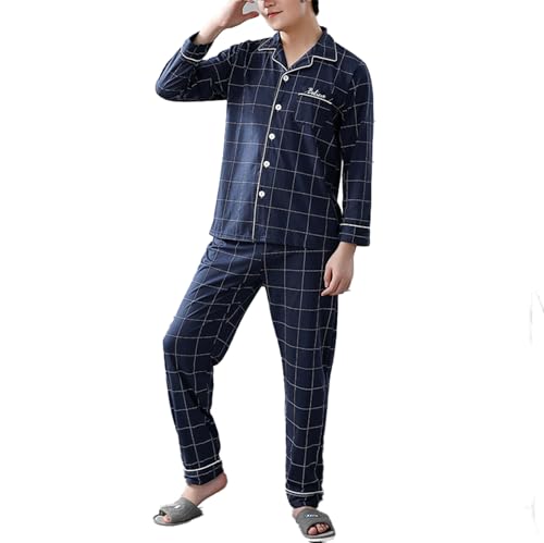 Herren 2-teiliger Pyjama Herren Frühjahr und Herbst Modelle Baumwolle langärmlige Homewear Herbst und Winter dünne Abschnitt Anzug,912,L von dokly