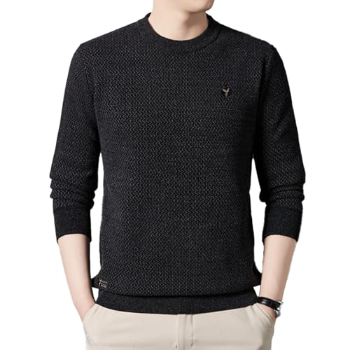 Herren Pullover Winter warme Wolle Pullover Rundhals verdickt gestrickte Unterseite Hemd Fleece Pullover,Schwarz,L von dokly
