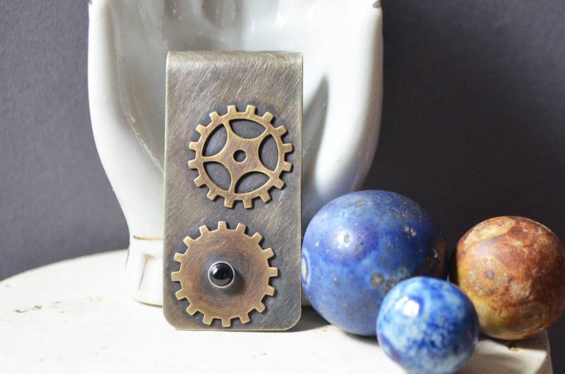 Zahnräder Drehen Geldscheinklammer Mit Schwarz Onyx Stein Gemacht von dolldisasterdesign