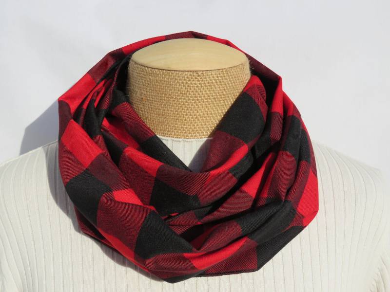 Buffalo Check Infinity-Schal in Rot Und Schwarz Kariert Für Frauen, Holzfäller Karierter Schal Landfreunde von dolldressedup