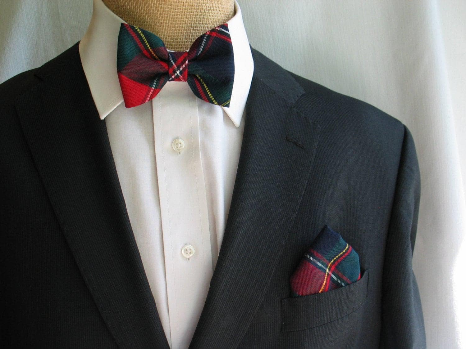 Herren Fliege Und Einstecktuch in Navy Rot Quade Tartan von dolldressedup