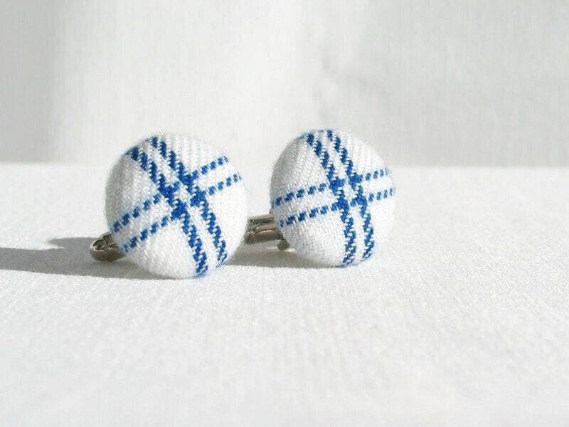 Manschettenknöpfe, Dress Gordon Tartan Hochzeit Manschettenknöpfe in Weiß Und Blau Kariert von dolldressedup