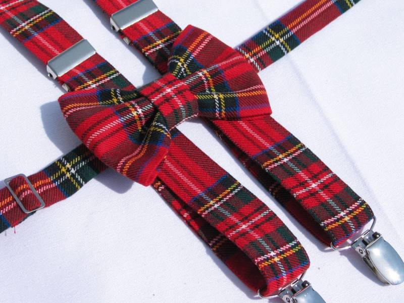 Royal Stewart Tartan Hosenträger Und Fliege Für Weihnachtsfotos, Weihnachten Karierte Geschenk, Urlaubsfotos von dolldressedup