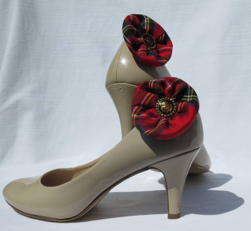 Royal Stewart Tartan Schuhclips, Bürozubehör, Hochzeit Ausgefallene Clips, Rote Und Grüne Blumen von dolldressedup