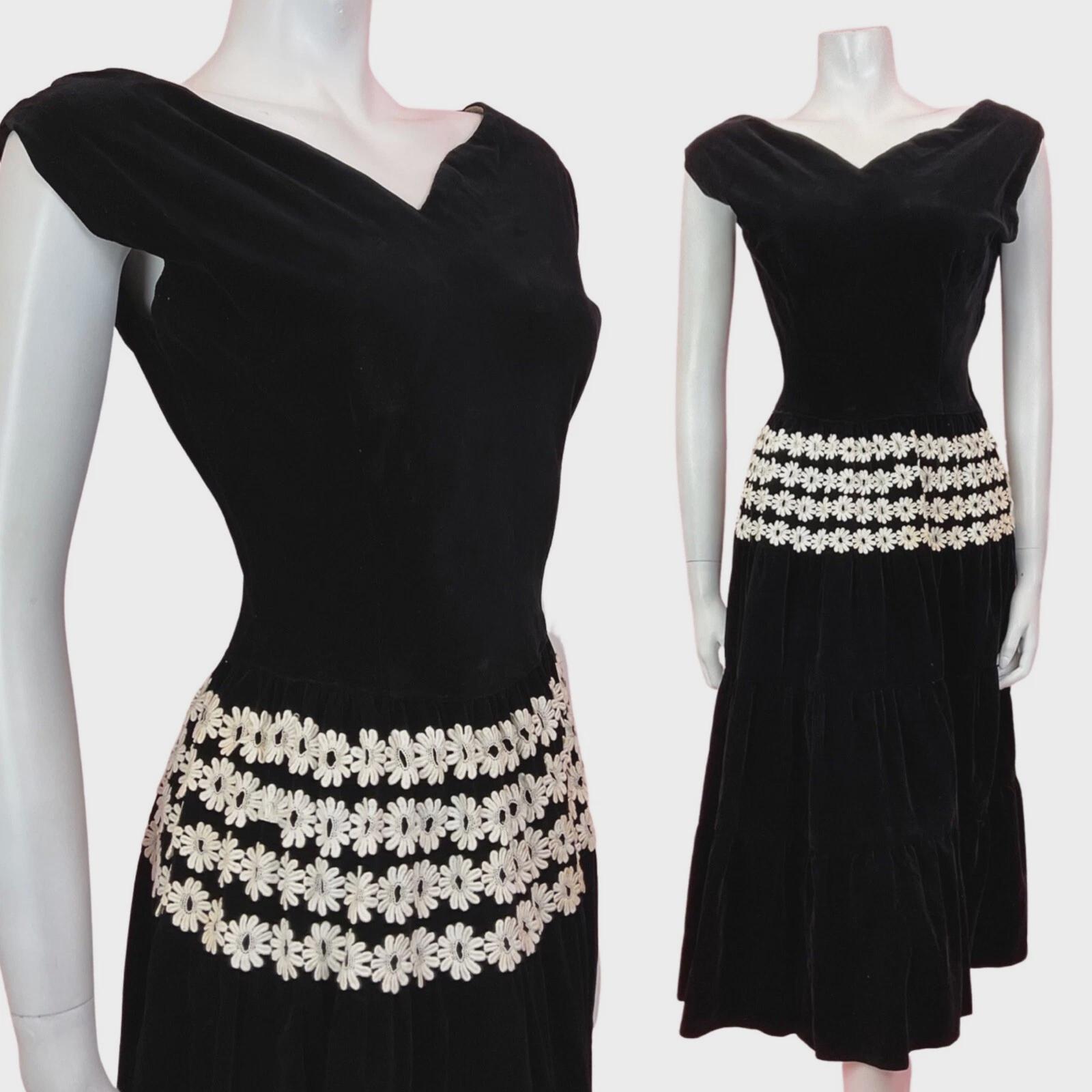 50Er Black & White Velvet Dress 50Er Black & White Velvet Dress von dollyisthename