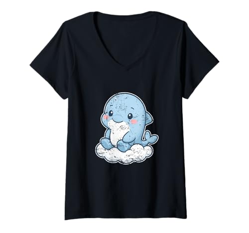 Damen Süßer Delfin auf Wolke T-Shirt mit V-Ausschnitt Damen Süßer Delfin auf Wolke T-Shirt mit V-Ausschnitt von dolphin cloud dream sky cute dolphin cetacean