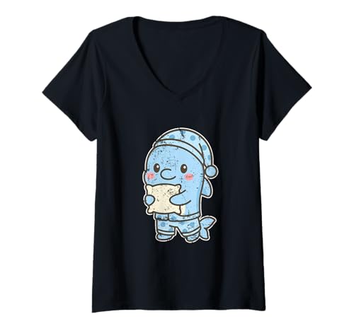 Damen Süßer Delfin im Schlafanzug T-Shirt mit V-Ausschnitt Damen Süßer Delfin im Schlafanzug T-Shirt mit V-Ausschnitt von dolphin pajamas pillow sleep cute dolphin cetacean