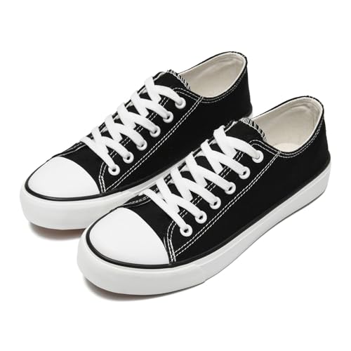 dolphinslides Damen Herren Canvas Schuhe Low Top Lace Up Sneakers Unisex Running Sportschuhe Casual Tennis Schuhe Schwarz 255 von dolphinslides