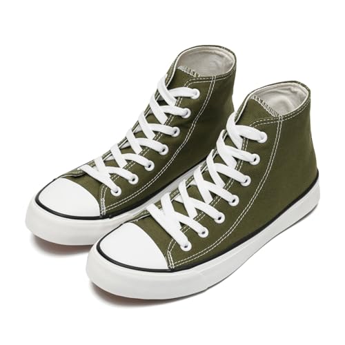 dolphinslides Unisex Sneaker Stoffschuhe Damen Herren Canvas Schuhe High Top Turnschuhe Lace Up Walking Running Sportschuhe Armeegrün 240 von dolphinslides