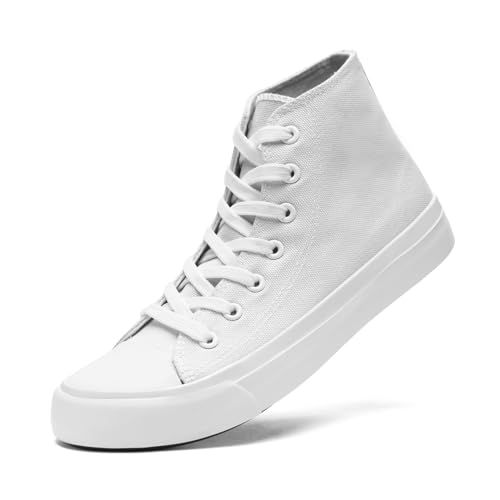 dolphinslides Unisex Sneaker Stoffschuhe Damen Herren Canvas Schuhe High Top Turnschuhe Lace Up Walking Running Sportschuhe Reinweiß 265 von dolphinslides