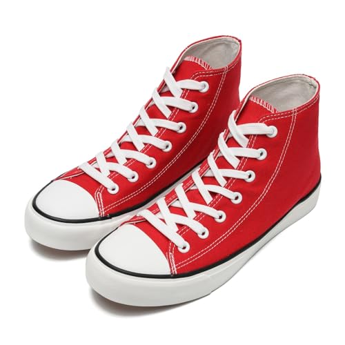 dolphinslides Unisex Sneaker Stoffschuhe Damen Herren Canvas Schuhe High Top Turnschuhe Lace Up Walking Running Sportschuhe Rot 270 von dolphinslides