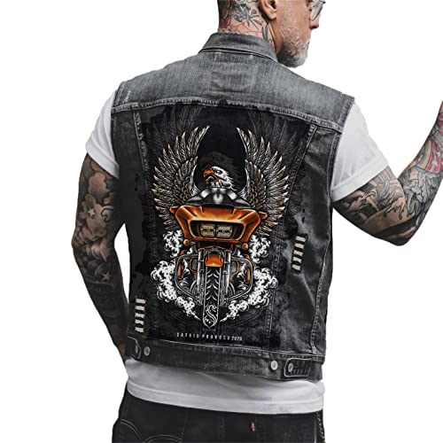 Herren Retro Totenkopf Denim Weste Jacke Totenkopf Printed Biker Motorrad Zerrissene Jeansweste Ärmellose Weste Jacke Mantel von domorebest