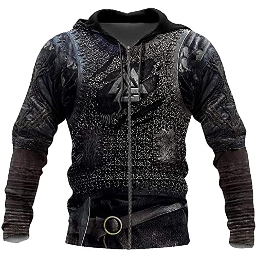 Herren Viking Hoodies 3D Print Viking Warrior Casual Loose Zip Langarm Sweatshirt Pullover Jacke, 3XL von domorebest
