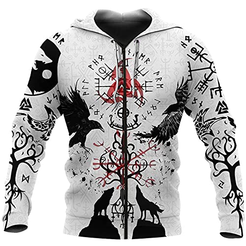 domorebest Herren Viking Hoodies 3D Print Viking Warrior Casual Loose Zip Langarm Sweatshirt Pullover Jacke, XL von domorebest