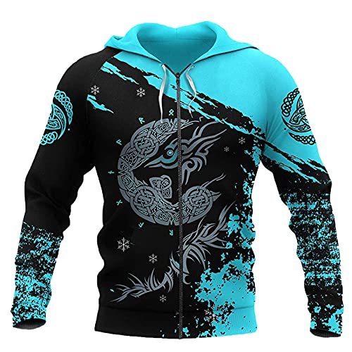 Herren Viking Hoodies 3D Print Viking Warrior Casual Loose Zip Langarm Sweatshirt Pullover Jacke von domorebest