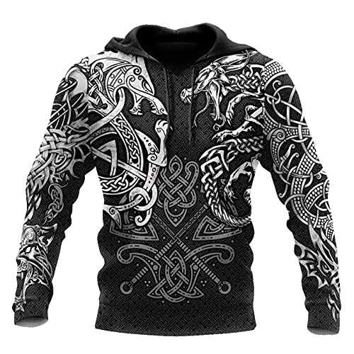 Herren Viking Langarm Hoodie Lässige Lose Mit Kapuze 3D Pullover Paar Tragen Pullover Hoodie von domorebest