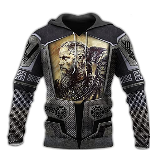 Herren Viking Langarm Hoodie Lässige Lose Mit Kapuze 3D Pullover Paar Tragen Pullover Hoodie von domorebest