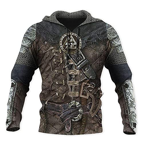 Herren Viking Langarm Hoodie Lässige Lose Mit Kapuze 3D Pullover Paar Tragen Pullover Hoodie, 3XL von domorebest