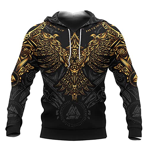 Herren Viking Langarm Hoodie Lässige Lose Mit Kapuze 3D Pullover Paar Tragen Pullover Hoodie von domorebest