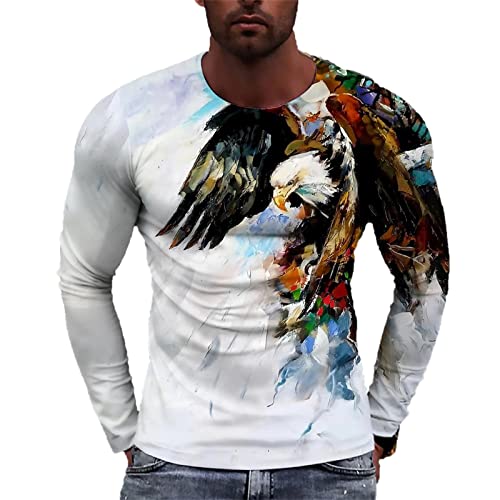 T-Shirt mit Adler Grafikdruck für Herren, Rundhalsausschnitt, langärmlige Sport T-Shirts von domorebest