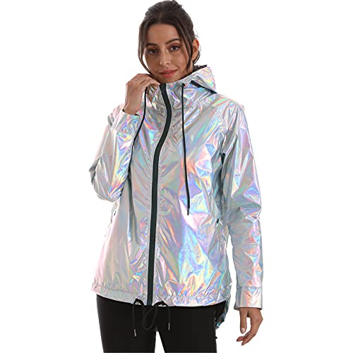 domorebest Damen Wasserdichter Regen MAC Parka Damen Kapuzen Gold Metallic Mantel Jacke Holographische Mode Regenmantel von domorebest