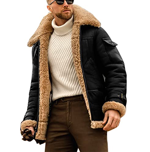 domorebest Herren Pelz Einteilige Herrenjacke Dicke mittellange Jacke Revers Reißverschluss Dicke Plüschjacke Mantel von domorebest