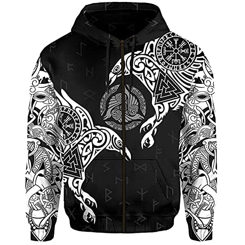 domorebest Herren Viking Hoodies 3D Print Viking Warrior Casual Loose Zip Langarm Sweatshirt Pullover Jacke, 3XL von domorebest