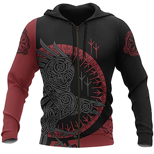 domorebest Herren Viking Hoodies 3D Print Viking Warrior Casual Loose Zip Langarm Sweatshirt Pullover Jacke, 5XL von domorebest