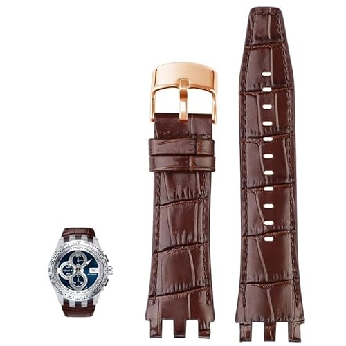 dongriuk Echtes Leder Uhrenarmband für Swatch SVG Mechanical Series Svgk403 402 SVGB400 Herrenarmband(Brown-rosegold) von dongriuk