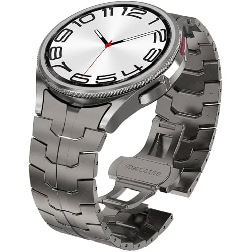 dongriuk Edelstahlarmband für Galaxy Watch 6 5 4 Classic No Gaps Metallband Gliederarmband(Titanium,4 Classic 46mm) von dongriuk
