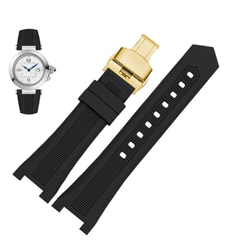 dongriuk Gekerbtes Silikon-Uhrenarmband für GC PASHA, schwarz-weißes Armband, Armbanduhr(Black gold,22-14mm) von dongriuk